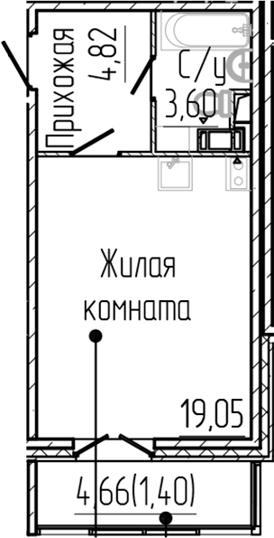 Планировка — SERTOLOVO PARK, Студия, 27 м²