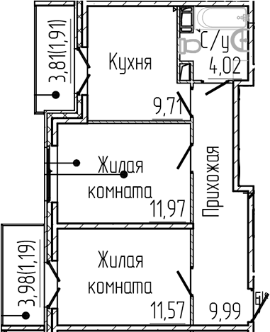 Планировка — SERTOLOVO PARK, 2-комн., 47 м²
