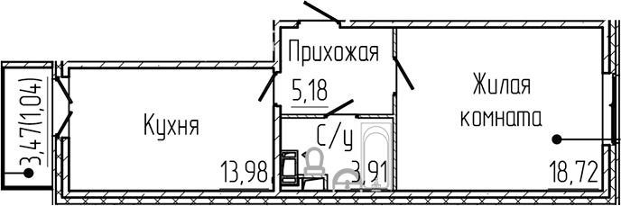 Планировка — SERTOLOVO PARK, 1-комн., 42 м²