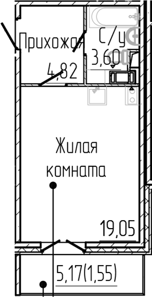 Планировка — SERTOLOVO PARK, Студия, 27 м²