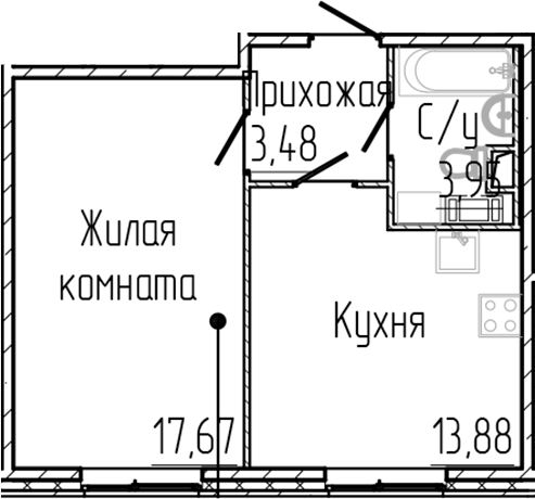 Планировка — SERTOLOVO PARK, 1-комн., 39 м²