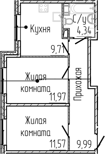 Планировка — SERTOLOVO PARK, 2-комн., 48 м²