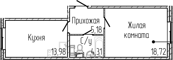 Планировка — SERTOLOVO PARK, 1-комн., 42 м²