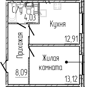 Планировка — SERTOLOVO PARK, 1-комн., 38 м²