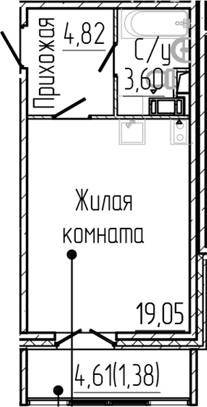 Планировка — SERTOLOVO PARK, Студия, 27 м²