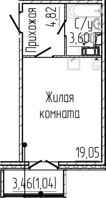 Планировка — SERTOLOVO PARK, Студия, 27 м²