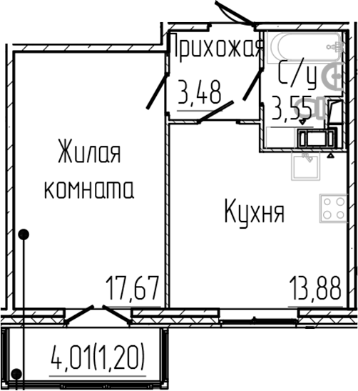 Планировка — SERTOLOVO PARK, 1-комн., 39 м²