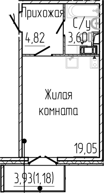 Планировка — SERTOLOVO PARK, Студия, 27 м²