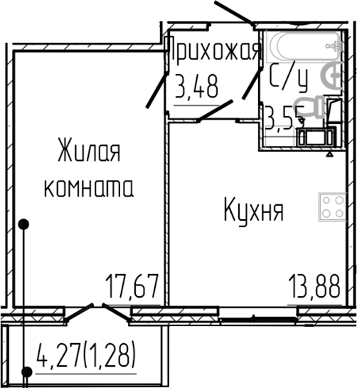 Планировка — SERTOLOVO PARK, 1-комн., 39 м²