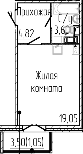 Планировка — SERTOLOVO PARK, Студия, 27 м²