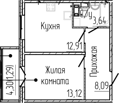 Планировка — SERTOLOVO PARK, 1-комн., 38 м²