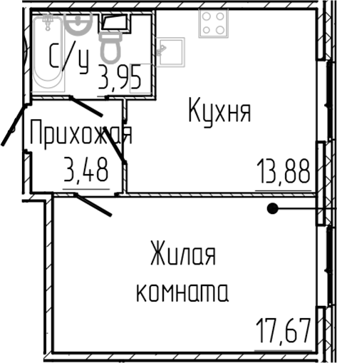 Планировка — SERTOLOVO PARK, 1-комн., 39 м²