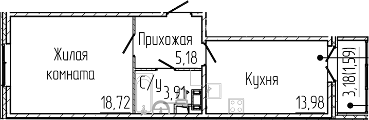 Планировка — SERTOLOVO PARK, 1-комн., 42 м²