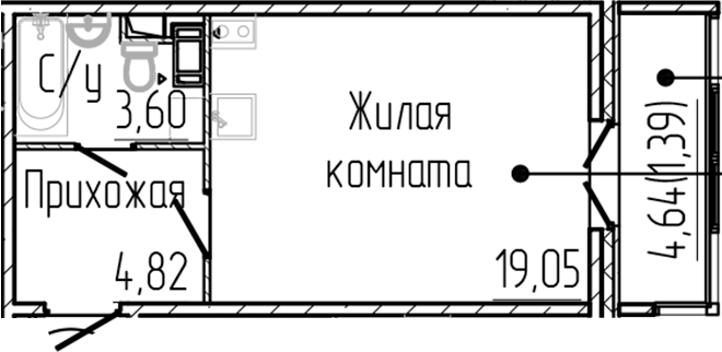 Планировка — SERTOLOVO PARK, Студия, 27 м²