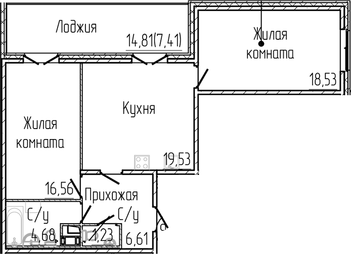 Планировка — SERTOLOVO PARK, 3-комн., 67 м²