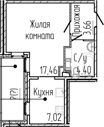 Планировка — SERTOLOVO PARK, Студия, 33 м²