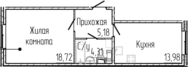 Планировка — SERTOLOVO PARK, 1-комн., 42 м²