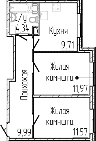 Планировка — SERTOLOVO PARK, 2-комн., 48 м²