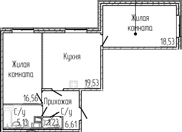 Планировка — SERTOLOVO PARK, 3-комн., 68 м²