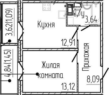 Планировка — SERTOLOVO PARK, 1-комн., 38 м²