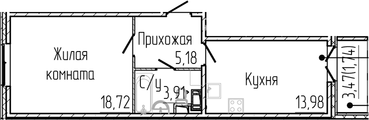 Планировка — SERTOLOVO PARK, 1-комн., 42 м²
