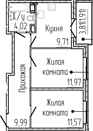 Планировка — SERTOLOVO PARK, 2-комн., 47 м²