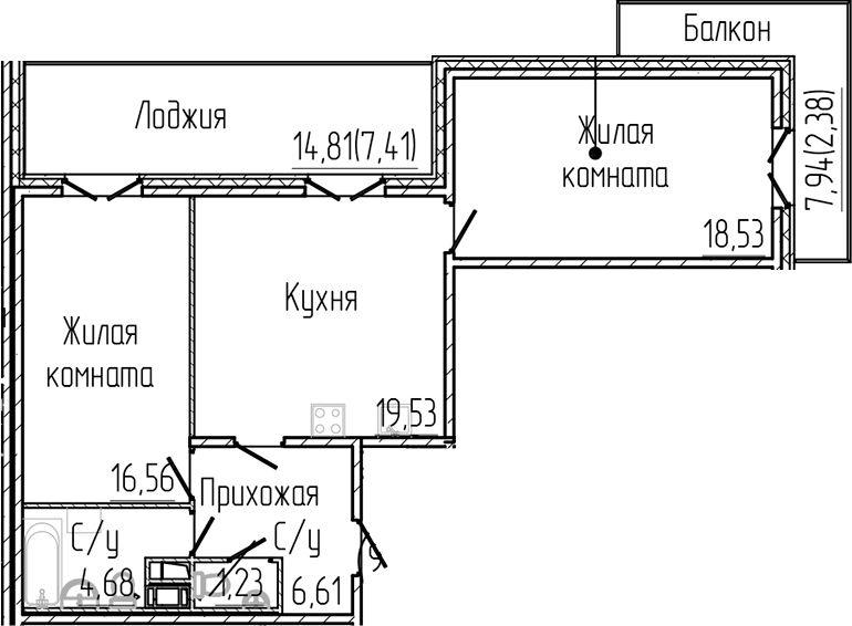 Планировка — SERTOLOVO PARK, 3-комн., 67 м²