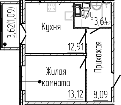 Планировка — SERTOLOVO PARK, 1-комн., 38 м²