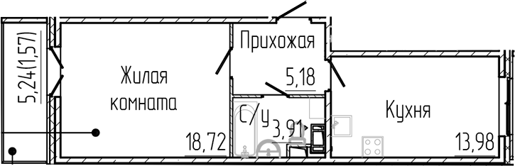 Планировка — SERTOLOVO PARK, 1-комн., 42 м²