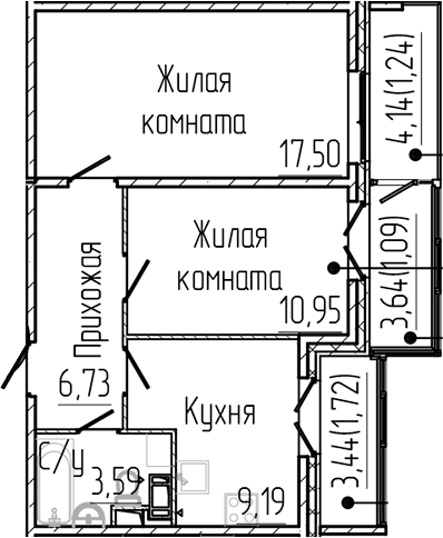 Планировка — SERTOLOVO PARK, 2-комн., 48 м²