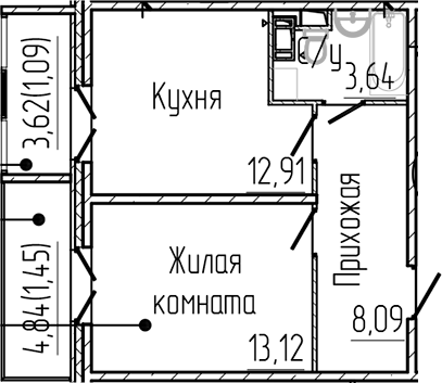 Планировка — SERTOLOVO PARK, 1-комн., 38 м²