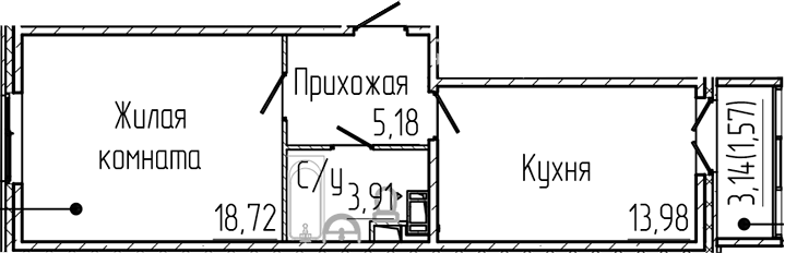 Планировка — SERTOLOVO PARK, 1-комн., 42 м²