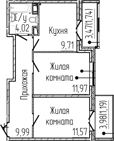 Планировка — SERTOLOVO PARK, 2-комн., 47 м²