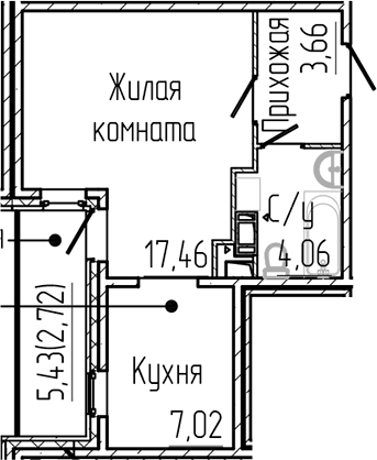 Планировка — SERTOLOVO PARK, Студия, 32 м²