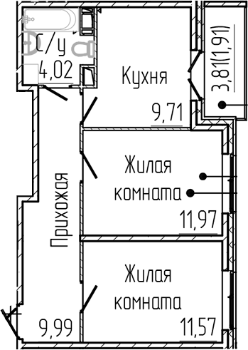Планировка — SERTOLOVO PARK, 2-комн., 47 м²