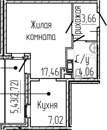 Планировка — SERTOLOVO PARK, Студия, 32 м²