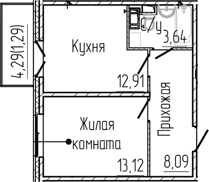 Планировка — SERTOLOVO PARK, 1-комн., 38 м²