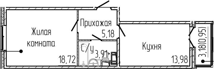 Планировка — SERTOLOVO PARK, 1-комн., 42 м²