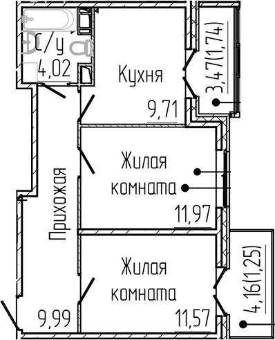 Планировка — SERTOLOVO PARK, 2-комн., 47 м²