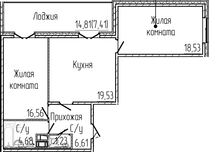 Планировка — SERTOLOVO PARK, 3-комн., 67 м²