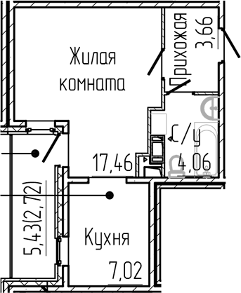 Планировка — SERTOLOVO PARK, Студия, 32 м²