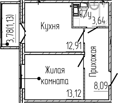 Планировка — SERTOLOVO PARK, 1-комн., 38 м²