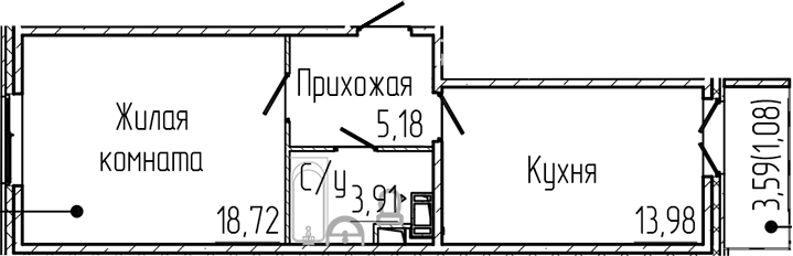Планировка — SERTOLOVO PARK, 1-комн., 42 м²