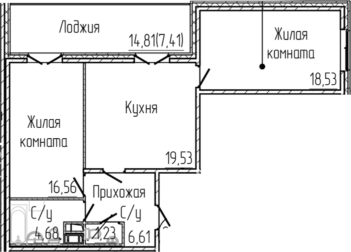 Планировка — SERTOLOVO PARK, 3-комн., 67 м²