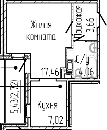 Планировка — SERTOLOVO PARK, Студия, 32 м²