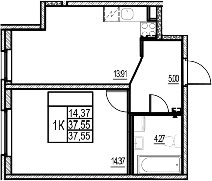 Планировка — ID Murino III, 1-комн., 38 м²