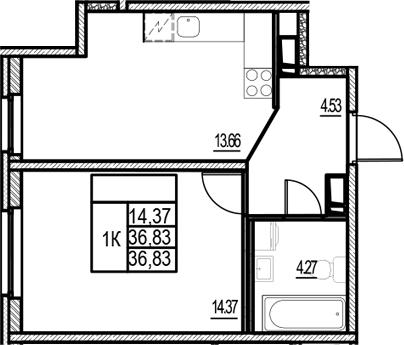 Планировка — ID Murino III, 1-комн., 37 м²