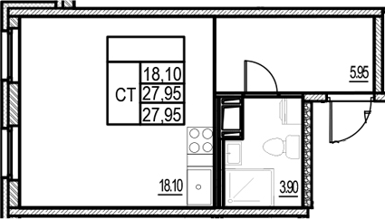 Планировка — ID Murino III, Студия, 28 м²