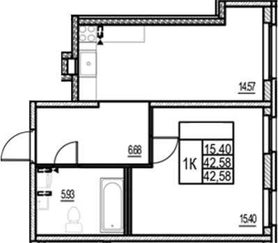 Планировка — ID Murino III, 1-комн., 43 м²