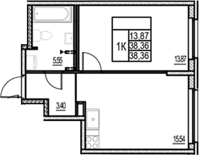Планировка — ID Murino III, 2-комн., 38 м²